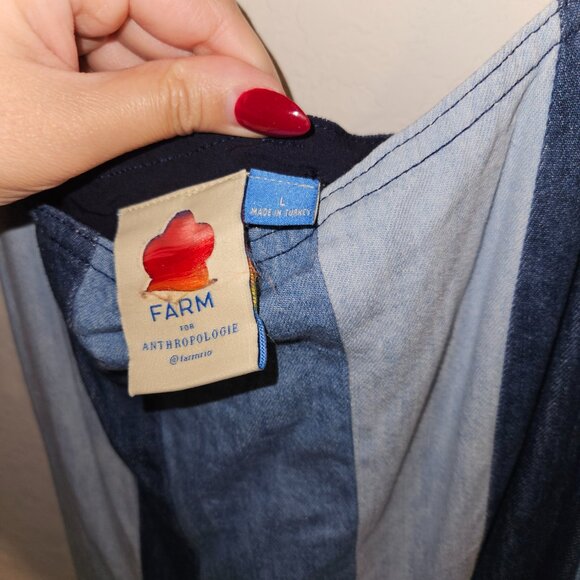 Farm Rio for Anthropologie Colorblock Denim Midi Dress Size Large - Picture 13 of 14